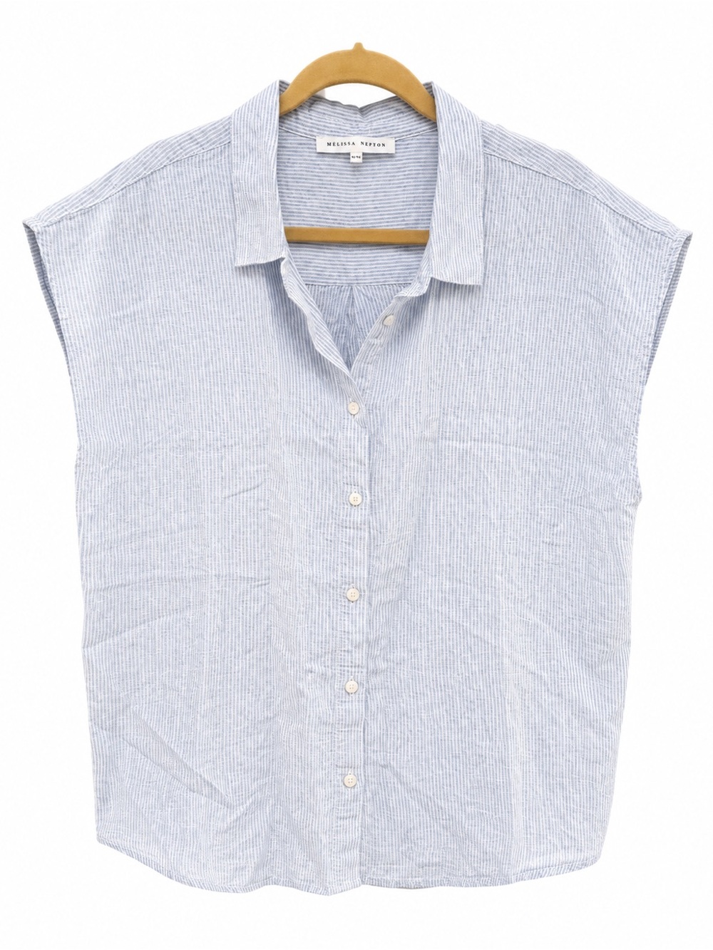 MELISSA NEPTON Light Blue & White Striped Linen-Blend Button Down